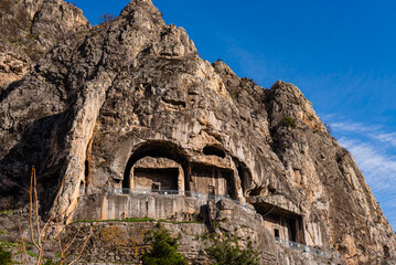 View of the rock tombs in the Turkish city of Amasya.