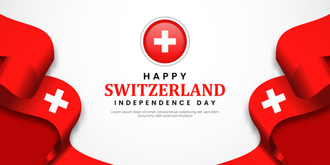 Happy Swiss Switzerland Independence Day 1 August with waving flags copy space background