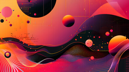 Abstract background with colorful geometric elements and linear patterns.