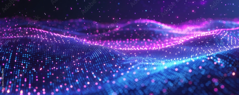 Poster the flow of colored particles in an abstract futuristic wave. illustration of cyber technology. visu