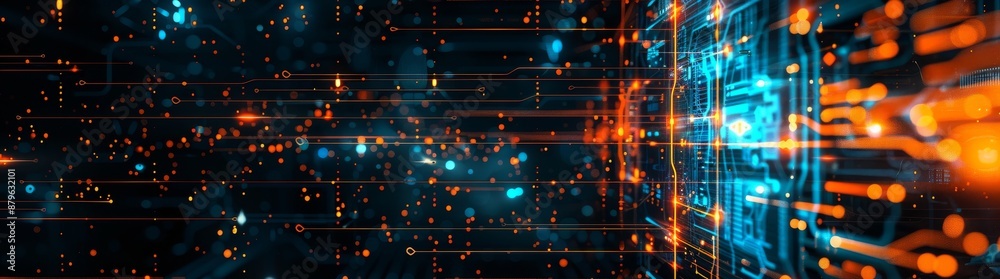 Poster background made of printed circuit board elements. depth of field effect and bokeh make this a great