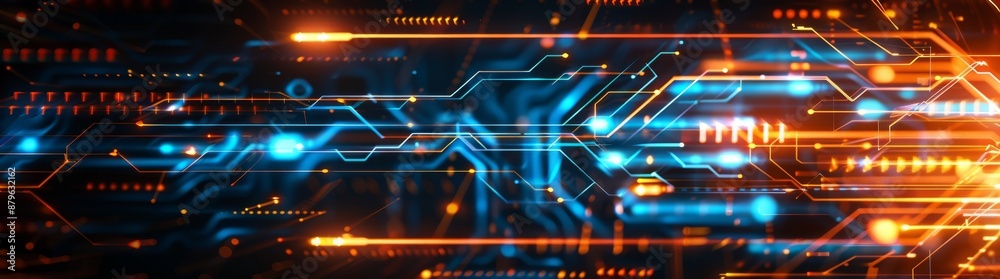 Poster an abstract technology background made up of different elements of printed circuit boards. it can be