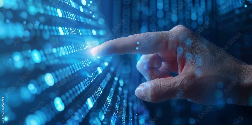 Poster a scientist or engineer analyzes stream of data using big data technology. data analytics, stock, an