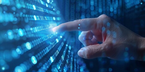 A scientist or engineer analyzes stream of data using big data technology. Data analytics, stock, and machine learning.