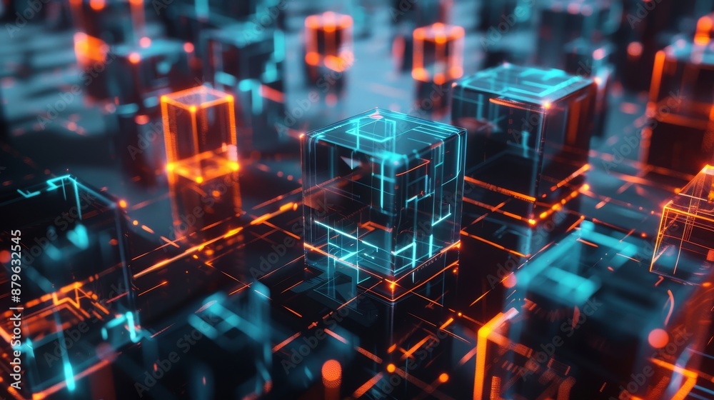 Poster an abstract rendering of futuristic cyberspace. an abstract representation of data processing in the
