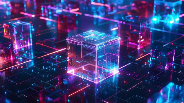 3D rendering of abstract technology concept. Cyberspace background, abstract rendering of data processing. Futuristic technology style. Generative stock.
