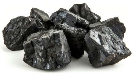 Obraz premium Coal pieces, isolated against a pristine white background