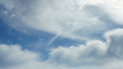 The blue sky view with the white clouds in the sunny day