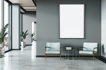 Fototapeta premium Minimalistic Modern Office Waiting Area with Blank Advertising Billboard