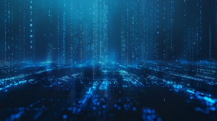 This concept depicts a digital cyberspace with particles and digital data network connections