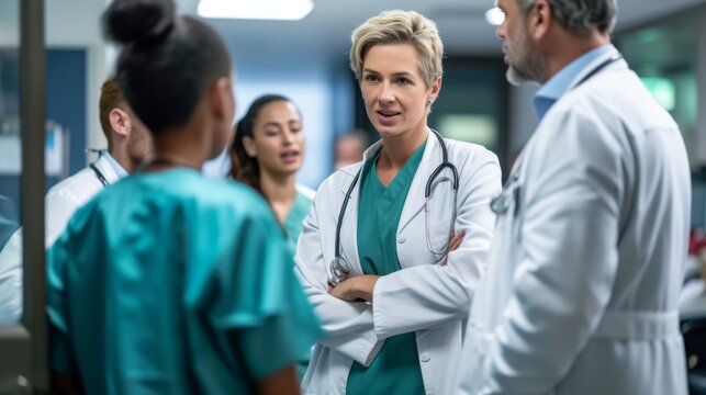 A hospital administrator discussing with the medical team