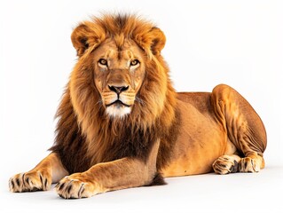Obraz premium Majestic Lion Resting on a White Background