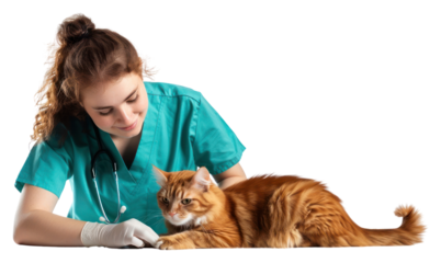 PNG  Veterinarian examining a cat
