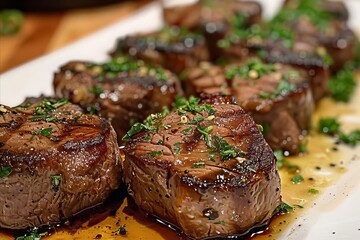 Succulent beef tenderloin steaks drizzled with a rich demiglace sauce