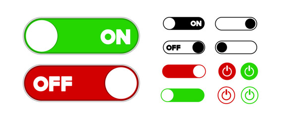 Fototapeta premium Turn on Switch, Power slide bar graphic elements, Button vector, green and red electronic switch, interface, template illustration