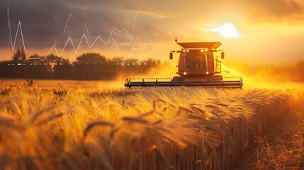 Fototapeta premium Harvesting Wheat at Sunset