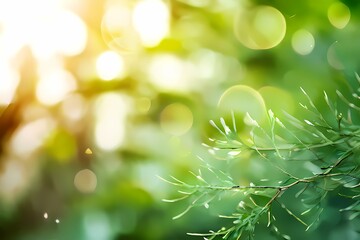 Blurry green grass and flowers abstract background, AI Generated