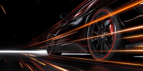 Speeding car with motion blur and light trails in dynamic night city scene speed concept