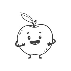 Cute cartoon apple with smile isolated on white background. Funny character apple  in doodle style. Vector illustration 