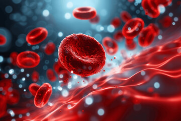 Fototapeta premium Red Blood Cells Flowing in Veins Close-Up Medical Background Electron Microscopy Scientific Illustration