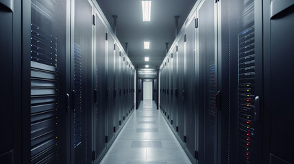 Modern Data Center with Secure High-Tech Servers and Efficient Cooling Systems