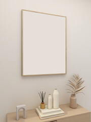 Wooden Empty Poster Frame Mockup. 3D rendering