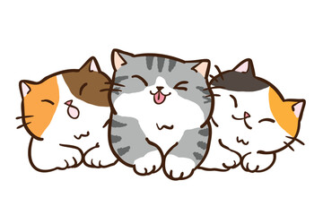 Vector Illustration of Cute Cartoon Cat Pile on Isolated Background