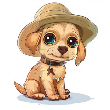 recommend clip art: tiny cute dog wearing hat cartoon animal toy character isolated on white background