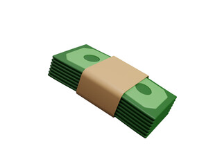 Pack of money banknotes bundles isolated on transparent background, finance icons of payment. Lost money, money saving, bank, finance investment. Dollar banknote in cartoon style. 3d rendering
