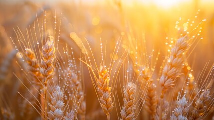 Golden wheat field glowing in sunlight with bokeh effect