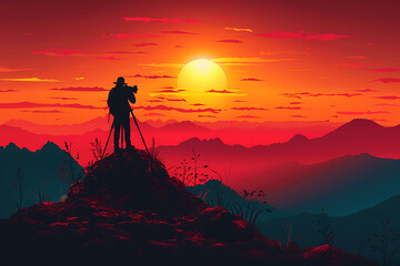 Silhouette of photographer taking landscape photos.