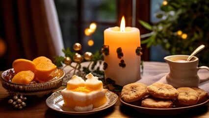 Naklejka premium cup of tea and cookies