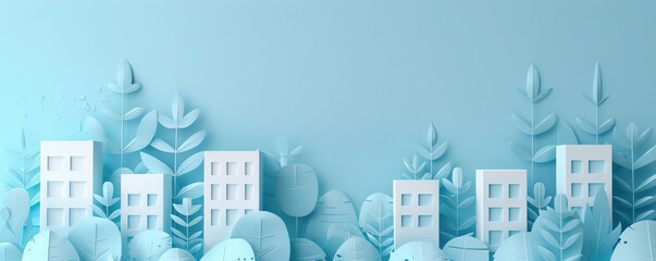 Abstract illustration of papercutting of panoramic background of the modern apartment houses in the city.