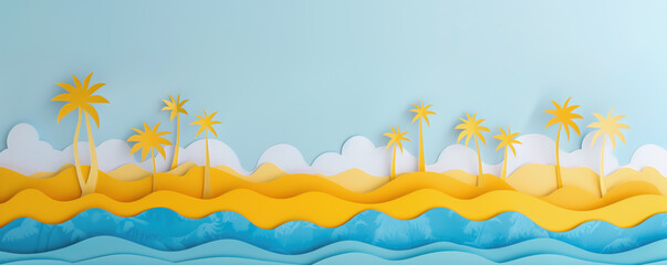 Fototapeta na wymiar Abstract illustration as an applique cutting from paper of beach vacation concept.
