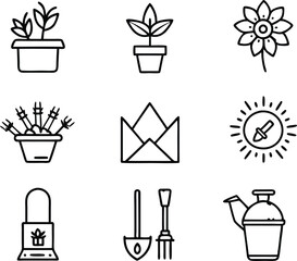 set of garden icon illustration. garden, gardening, nature, growth, organic, spring, summer, agriculture, green