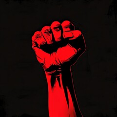 red fist up on black background