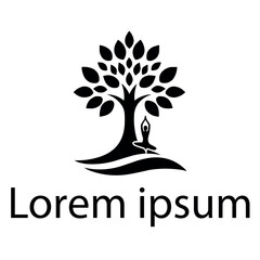 Obraz premium A black yoga tree logo on simple white background