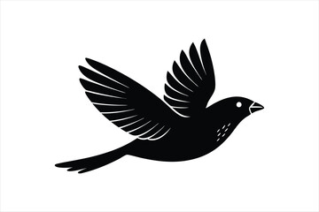 a minimalist beautiful linocut flying Grosbeak bird silhouette black vector artwork illustration