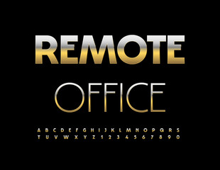 Vector business sign Remote Office. Premium Gold Font. Elite Alphabet Letters and Numbers set