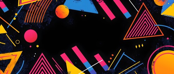 Captivating Geometric Composition with Vibrant Shapes on Sleek Black Abstract Background
