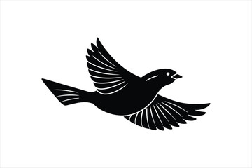 Obraz premium a minimalist beautiful linocut flying Grosbeak bird silhouette black vector artwork illustration