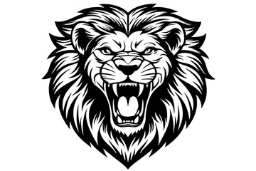 a lion head roaring with its mouth open in a simple look a logo  silhouette vector illustration 
