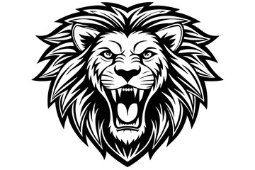 a lion head roaring with its mouth open in a simple look a logo  silhouette vector illustration 
