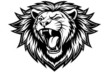 a lion head roaring with its mouth open in a simple look a logo  silhouette vector illustration 