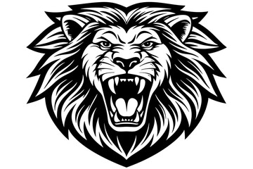 a lion head roaring with its mouth open in a simple look a logo  silhouette vector illustration 