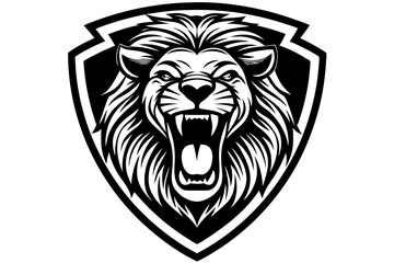 a lion head roaring with its mouth open in a simple look a logo  silhouette vector illustration 