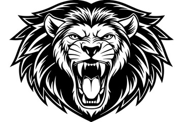 a lion head roaring with its mouth open in a simple look a logo  silhouette vector illustration 
