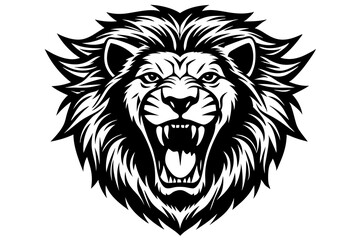 Fototapeta premium a lion head roaring with its mouth open in a simple look a logo silhouette vector illustration 
