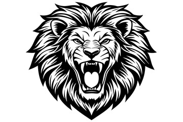 a lion head roaring with its mouth open in a simple look a logo  silhouette vector illustration 