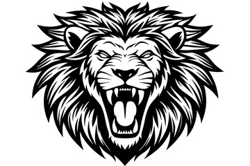 a lion head roaring with its mouth open in a simple look a logo  silhouette vector illustration 